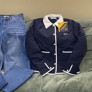 (A Set) Safariii Navy Jacket with White Trim & jeans （size 27）